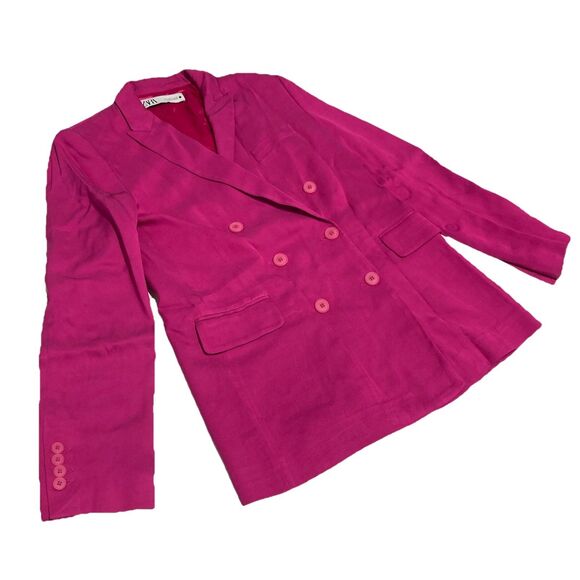 Zara Hot Pink Double Breasted Blazer Longline Oversized Women’s Small - Picture 13 of 13